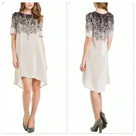 BCBGMaxAzria Grey & Black High-Low Silk Dress - Picture 6 of 8